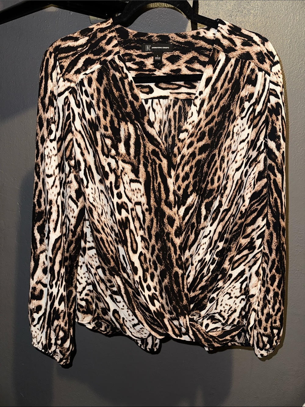 INC International Concepts Leopard Print Twist Front Blouse - Brown & Black
